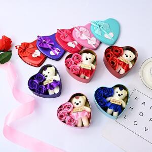어머니의 날 선물 꽃다발 웨딩 생일 꽃 상자 발렌타인 데이 곰 비누 장미 사랑 장식 홈 용품