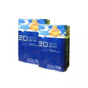 코디 순수3겹 데코 30롤 두루마리 휴지 2개(60롤)