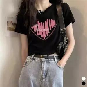 반팔크롭티 크롭티 하트 크롭 크롭반팔 세미크롭티 LM-0360 프린팅