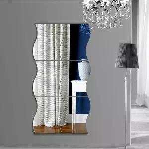 6PCS 물결 거울 벽 스티커 장식 가정용 3D 아트 DIY 홈 데코 아크릴 거실 침실 소파 TV 세팅 9.8인치