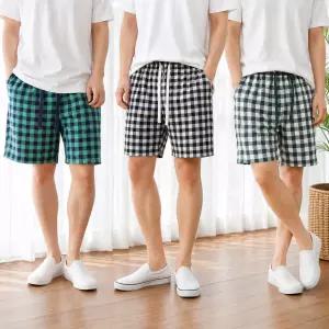 남성 지지미 빅체크 밴딩 반바지 여름 파자마 잠옷 홈웨어 실내복