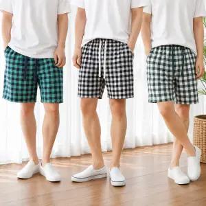 남성 지지미 빅체크 밴딩 반바지 여름 파자마 잠옷 홈웨어 실내복