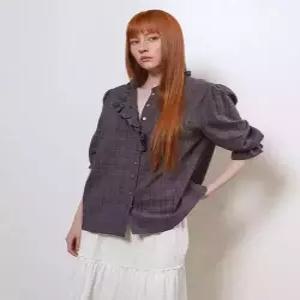 제너럴아이디어standard 체크 프릴 블라우스 PURPLE GF2LBL517