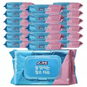 스카트 잘닦이는 청소 티슈 캡형 60매 X 18팩 (살균 소독티슈 변경)