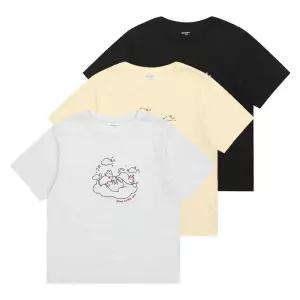 에꼴리에 4부 캣 일러스트 티 25B0453-BK/GY/YE