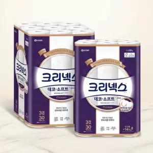 크리넥스 3겹 데코앤소프트 화이트 25M 30롤 2팩