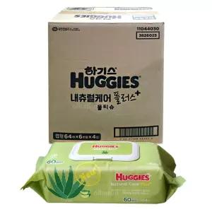 하기스 내츄럴케어 플러스 물티슈 캡형 64매 24개