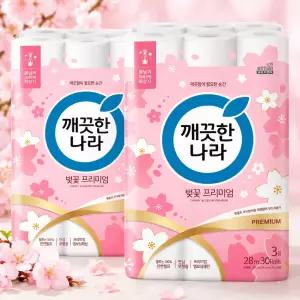 깨끗한나라 벚꽃프리미엄 3겹 28M 30롤 2팩
