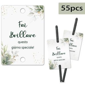 55개 웨딩 스파크 태그 - 녹색 잎 디자인(5x7cm) 케이크 자르기 및 신혼부부 입장 장식/웨딩 기념품으로 사