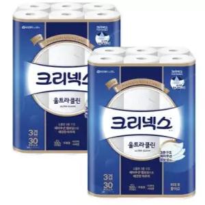 크리넥스 3겹 무형광 화장지 울트라클린 27m 30롤 2팩 아쿠아샤워향