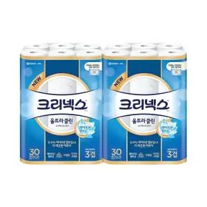 크리넥스 천연펄프 3겹 울트라클린, 27m, 30롤, 2개
