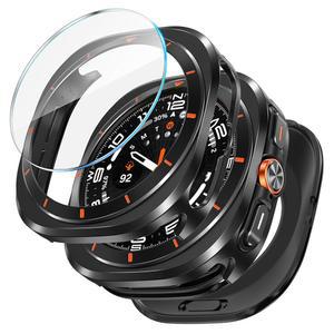 LETOID 삼성 갤럭시 워치 울트라 /울트라 2 액정보호필름 47mm, 스테인리스 스틸 보호 범퍼 페이스, 하드 PC 백 커버 및 9H 강화 유리 필름, 7 울트라 및 8 울트라용 3 in 1 메탈 케이스