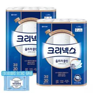 크리넥스 도톰한 3겹 울트라클린 화장지 27M 30롤 2팩 휴지 화장지 +마이비데 30매 증정 711960