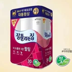 [하프클럽/오티마트]미래생활 잘풀리는집 더 도톰한 3겹 퀼팅 30롤 화장지