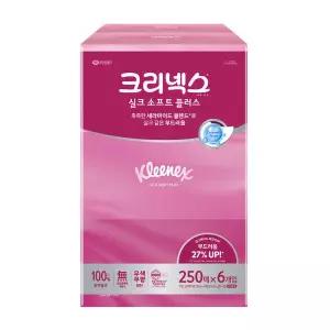 크리넥스 실크소프트 250매 6입 천연펄프 미용티슈 각티슈 곽티슈