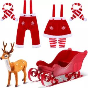 뮤크 크리스마스 인형 액세서리 세트 홀리데이 의류 의상 2벌 용 참신한 장난감 4벌 포함 Reindeer