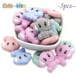 귀여운 5pcs 실리콘 Teether 구슬 BPA 무료 미니 코끼리 동물 DIY 젖니가 남 체인 장난감 선물 용품