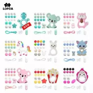 LOFCA 실리콘 Teether 나무 비즈 세트 BPA 무료 DIY 젖니가 남 목걸이 장난감 코알라 너구리 체인 클립