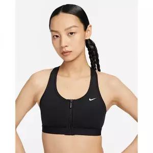 나이키 스우시 프런트 지퍼 여성 미디엄 서포트 패드 스포츠 브라 // 블랙/블랙/화이트 FN2732-010