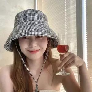 여성 봄여름 캐주얼 스트릿 트렌디 체크 와이드 방풍 버킷햇