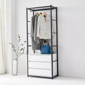 선반 가구산책 화이트 3단서랍 철제선반 행거시스템 B4083