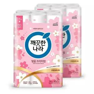 깨끗한나라 벚꽃 프리미엄 화장지 28m 30롤 2팩