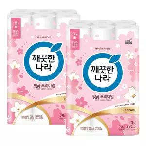 깨끗한나라 허브가든 벚꽃 프리미엄 화장지 28m 3겹 30롤 2팩 (60롤)