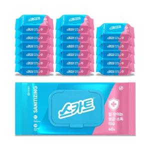 스카트 잘 닦이는 살균소독 티슈 60매 x 18팩