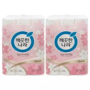 깨끗한나라 벚꽃 프리미엄 3겹 28M 30롤 2팩