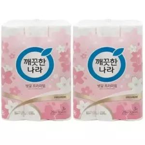 깨끗한나라 벚꽃 프리미엄 휴지 28m (30롤) [2팩]