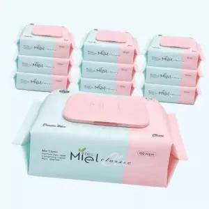 MIEL 미엘 물티슈 클래식 플레인 캡형 정직한평량 유아용 저자극 대용량 100매 10팩 4886570