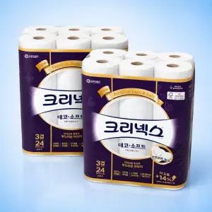 1+1 크리넥스 데코소프트 두루마리 화장지 28M 24롤 총 2팩