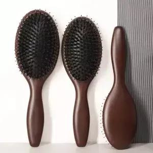 나무 헤어 브러시 빗 자연 Bristles 정전기 방지 Detangler 두피 에어 쿠션 마사지 프로 스타일링