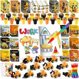 벤루이 84Pcs 건설 파티 굴착기 테마 색칠 책 크레용 스티커 세트 생일 선물 굿이 가방 스터퍼 교실 보상