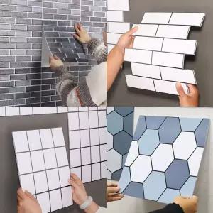 접착식 3D 벽타일 스티커 4타입 / DIY 타일 3D 입체 벽 스티커 타일 주방벽 오염방지타일
