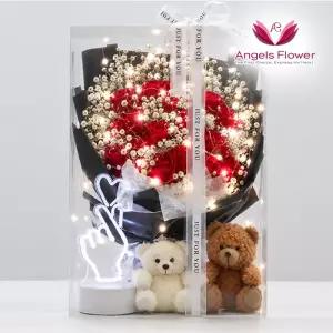 [엔젤스플라워] 감동100% 시들지않는 영원한 빛 루미플로라 LED플라워 35cm 대형 선물세트 레드 장미꽃