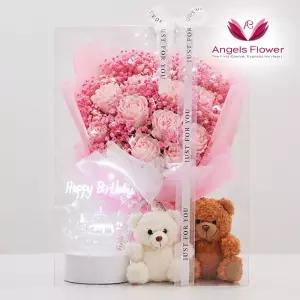 [엔젤스플라워] 감동100% 시들지않는 영원한 빛 루미플로라 LED플라워 35cm 대형 선물세트 핑크 장미꽃