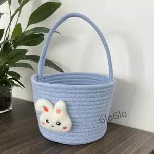 만화 부활절 선물 바구니 면사 긴 손잡이 보관 수제 다용도 토트 홈 데코