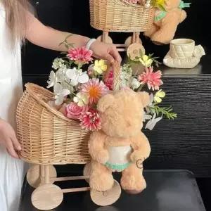 대형 유모차 모양 꽃바구니 바구니 꽃 장식 소박한 꽃꽂이 웨딩 및 샤워용 마차 화분