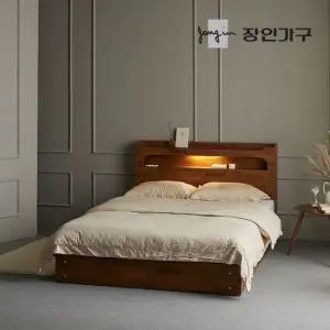 장인가구 무료배송) 메이비 LED 직선헤드 수납 침대프레임 퀸 Q 높이230)