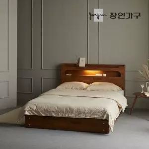 장인가구 무료배송) 메이비 LED 직선헤드 수납 침대프레임 Q +포켓폼매트 높이230)