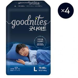 굿나이트 남아 대형 17매 X 4EA/어린이용안심팬티,국내생산,어린이밤기저귀