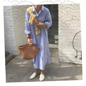 스트라이프 셔츠 원피스 롱 오버핏 임산부 빅사이즈 캐주얼 편안한 여성 데일리 룩 필수