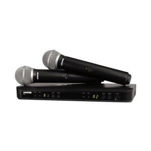 슈어 BLX288 / PG58 무선 마이크 시스템 - 14시간 배터리 수명, 300피트 범위, UHF | (2) 휴대용 보컬 마이크, 듀얼 채널 수신기 포함 J11 밴드 (BLX288 PG58-J11)