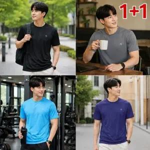 1+1 2장 남성 여름 사방스판 쿨링 반팔 경량 티셔츠