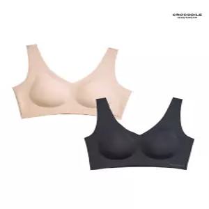 [크로커다일 언더웨어][크로커다일] 소프트 쿨인견 쉘론 패드일체형 V넥 브라2종 다크베이지 블랙 CDWBR5N1