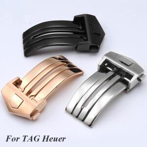 호환 태그 호이어 스트랩 용 시계 버클 가죽 실리콘 밴드 더블 버튼 걸쇠 18mm 20mm 스테인레스 스틸 접이