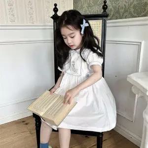 여누키즈 여아용 자수 토끼 화이트 반팔 원피스 100~140
