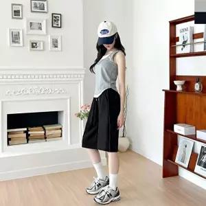 고품질 여자 사이드턱 버뮤다 에어 스트레치 와이드 7부 팬츠 반바지 7부 버뮤다반바지 핀턱반바지 WFPOA6