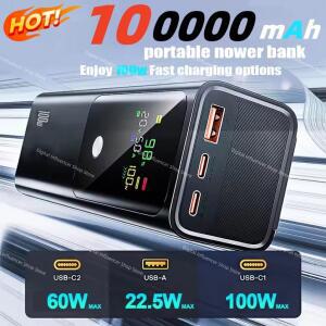 100000mAh 보조베터리 PD 100W 외부 배터리 용량 iPhone 용 고속 충전 휴대용 노트북 Samsung Xiaomi